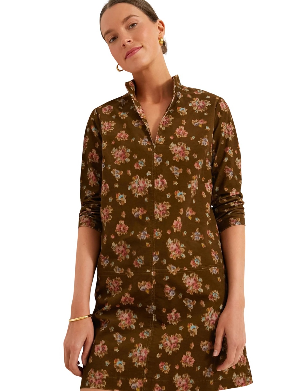 Tuckernuck Hazel Bouquet L BrowN Corduroy Clifton V Neck Line Mini Dress